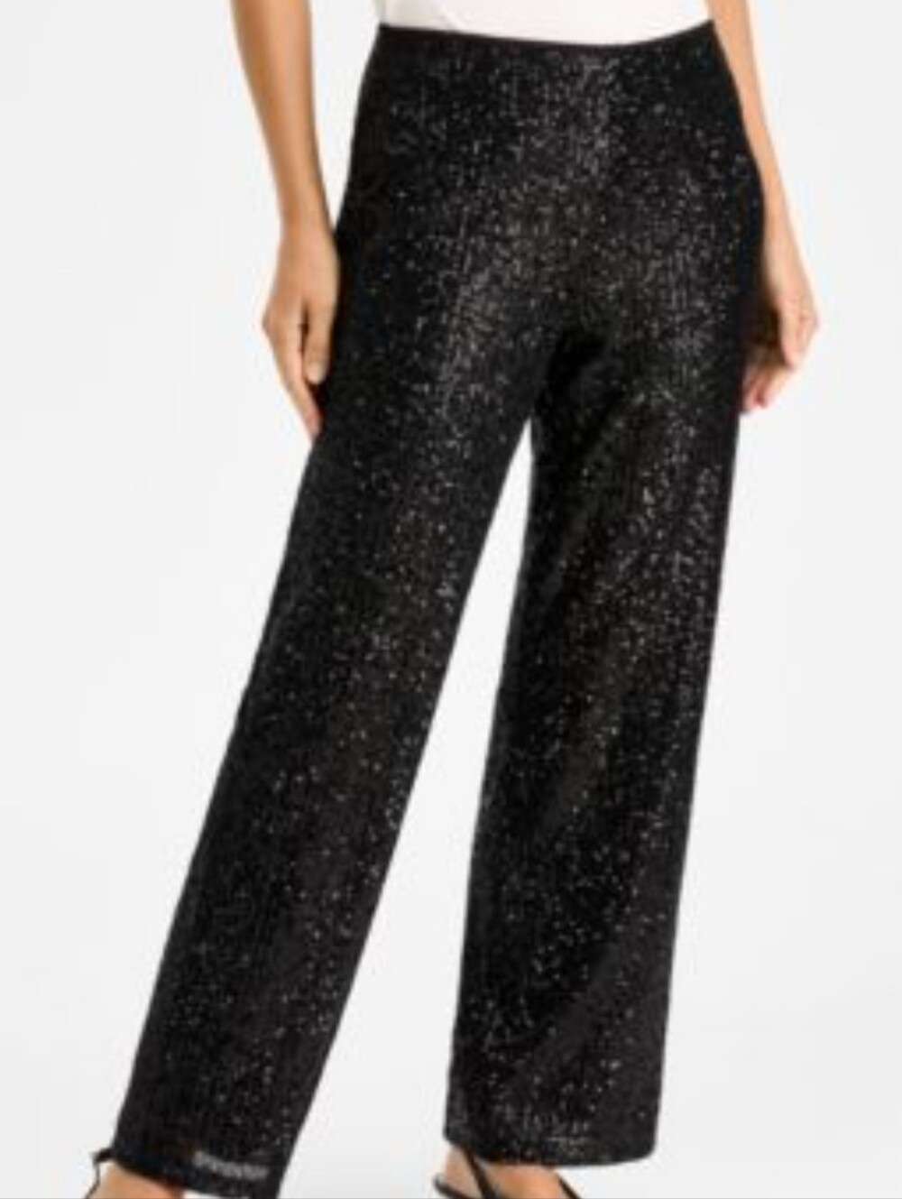 JM COLLECTIONS NWT MED BLACK SEQUIN WIDE LEG PULL ON PANTS  PARTY HOLIDAYS